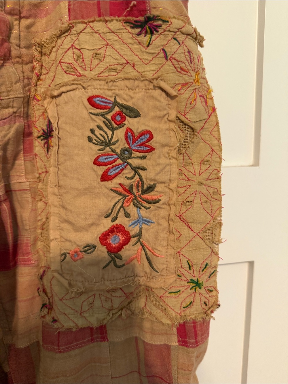 Jaded Gypsy Embroidered Patchwork Red and Tan Cream Boho Pants 100% Cotton - Picture 8 of 8